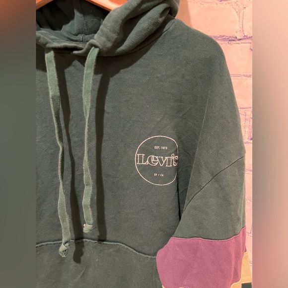 Levis Hoodie Mens Large L Green Pullover Relaxed Drawstring Cotton Retro Casual - Picture 2 of 8